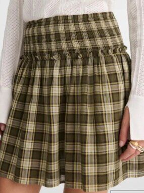 NWT Madewell Plaid Smocked-Waist Mini Skirt in 100% Cotton (M)